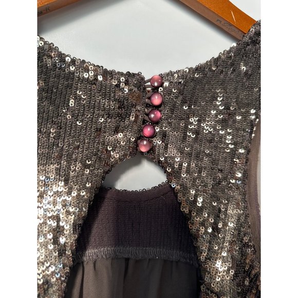 Free People Mirror Mirror Sequin Tunic Top Womens S Brown Cutout Nylon Boho - Picture 4 of 11